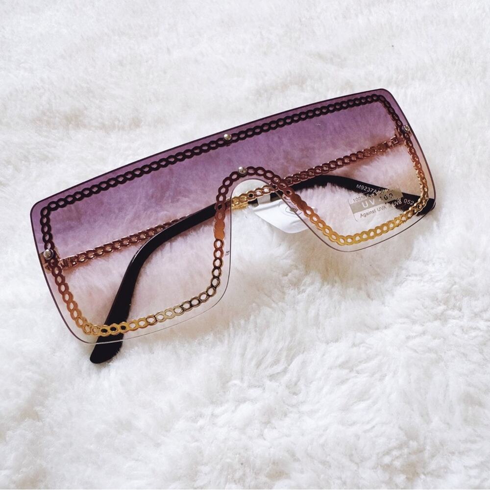 Christine Purple & Gold Chain Oversized Shield Sunglasses - Picture 5 of 11